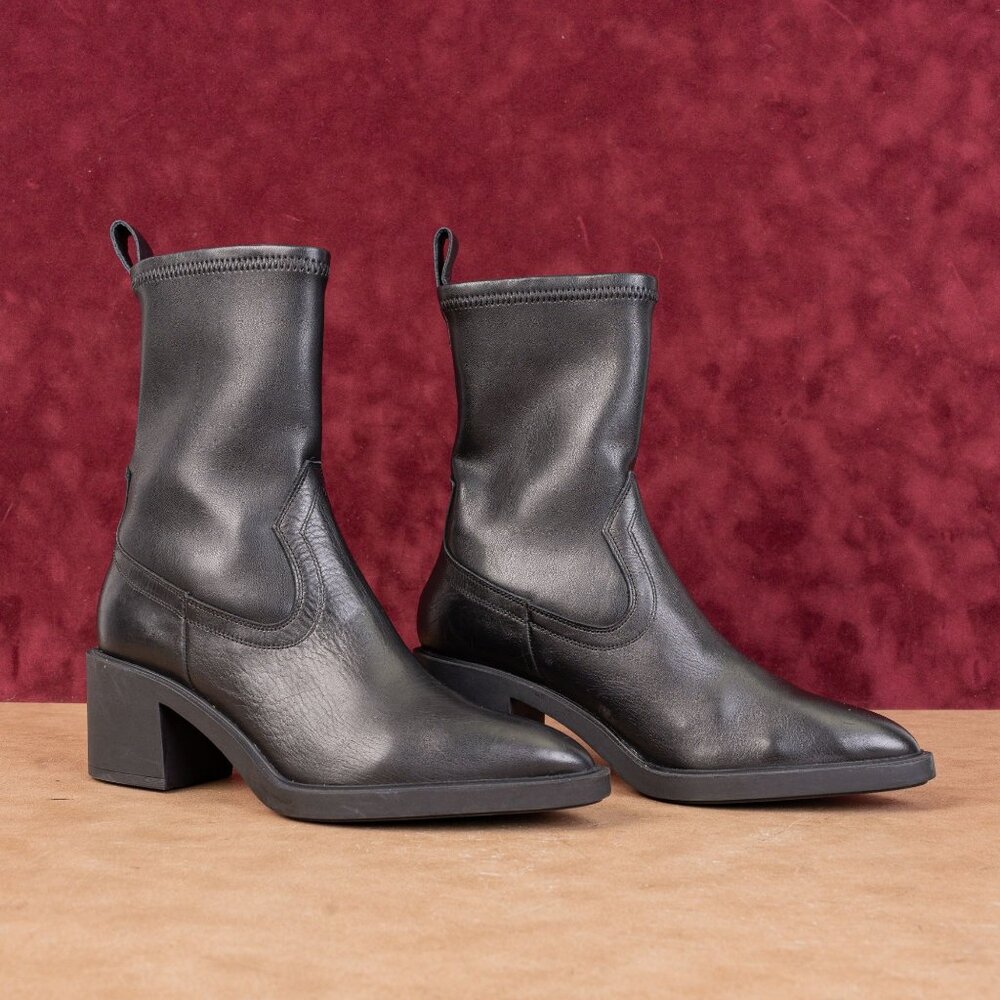 La Canadienne Women Parks Western Pointy Toe Black Leather Ankle Boots 6US EUR36